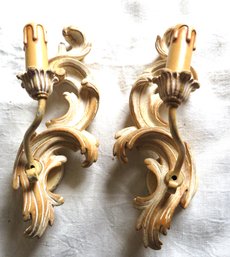 Pair Of Scroll Style Candle Holder Wall Sconces