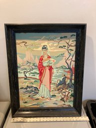 Vintage MCM Paint By Number Of Geisha  Girl