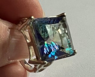 STERLING SILVER SQUARE FORM MYSTIC TOPAZ GLASS RING