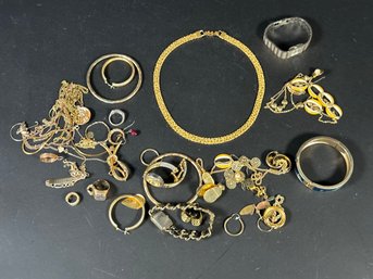 An Assortment Of Mostly Costume Gold-Toned Jewelry