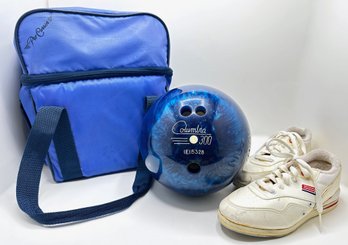 Columbia 300 Bowling Ball, Endicott Johnson Bowling Shoes, Size 7 & Pro Carrier Bowling Bag