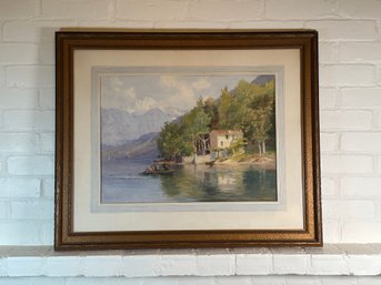 Arthur Trevithan Nowell, 1923 Watercolor Of Lake Como Italy, Personal Note On Back From Artist!