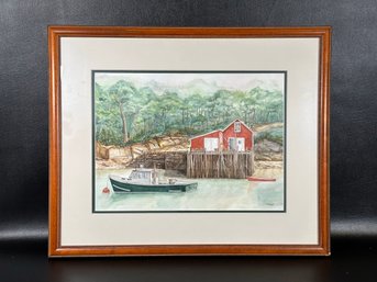 Original Watercolor, Harbor Scene, Robert Stuart, Signed