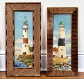 A Pair Of Original Oil On Board Lighthouse Paintings By Mid Gordon (Contemporary, English)