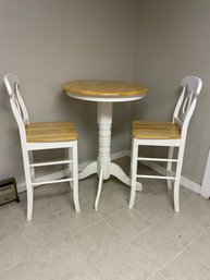 Bar/ Cocktail Table And Two High Chairs.