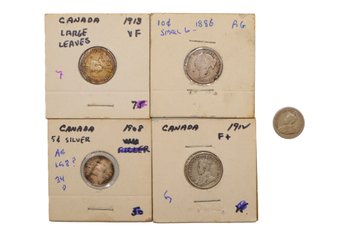 Antique Canada Silver Coins 1886, 1908, 1912, 1913, 1920