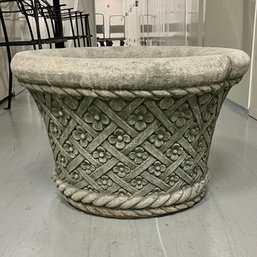 A Large Cast Cement Planter With Classic Trellis Design