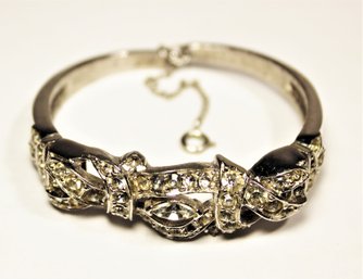 Vintage Rhodium Plated White Rhinestone Bangle Bracelet