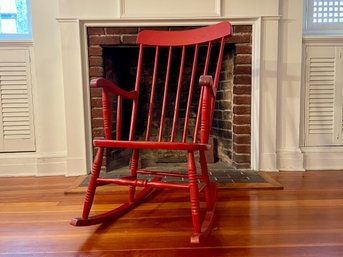 Classic Wooden Rocking Chair In Bright Red