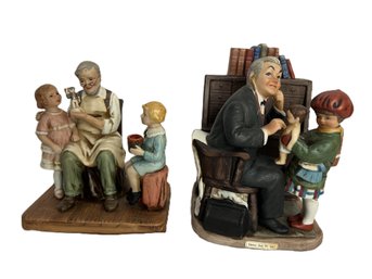 Norman Rockwell Bisque Porcelain Figurines 'The Toymaker' & 'Doctor & The Doll'