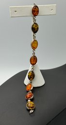 Multi Color Baltic Amber Sterling Silver Bracelet