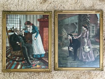 A Pair Of Vintage Hand Colored Lithographs, 1900's
