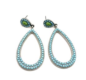 Lovely Light Blue And Green Beaded Tear Drop Dangle Earrings