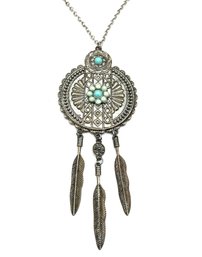 Etcetera Designed Large Dream Catcher Feather Pendant Fashion Necklace