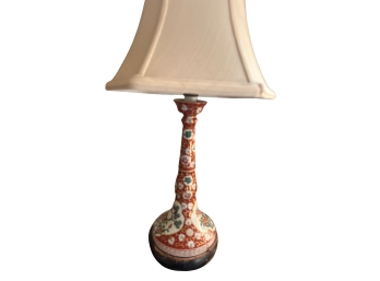 Hand Painted Ceramic Candlestick Table Lamp With A Pleated Bell Shade