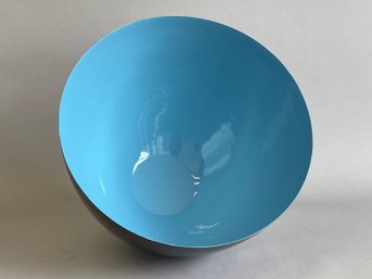 Large Black Enameled Metal Bowl With Turquoise Interior