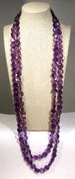 Super Fine Elongated Double Strand Genuine Amethyst Stones W Sterling Silver Clasp