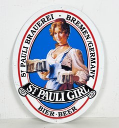 A Retro St. Pauli Girl Metal Beer Sign