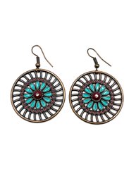 Southwest Style Copper And Turquoise Color Circle Earrings