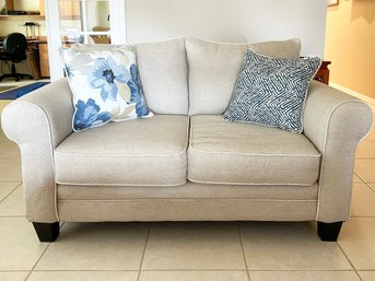 A Modern Custom Linen Loveseat By Fusion Furniture