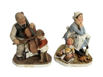 Duo Of Norman Rockwell Porcelain Figurines 'Grandpa's Little Ballerina' & 'exasperated Nanny'