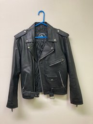 Black Leather Motorcycle Jacket Size 38