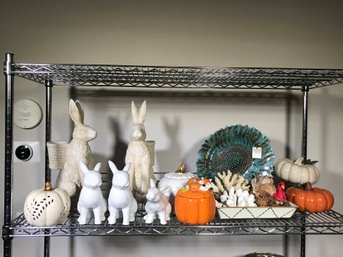 Shelf #1 - Fantastic Shelf Lot Of Holiday Decor - Ceramic Pumpkins - Bunny Rabbits From Williams Sonoma