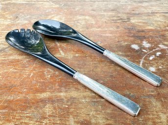 A Pair Of Mid Century Modern Sterling Handled Salad Set