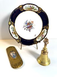 Sevres Painted Dish, Minuature Portrait And Bell !