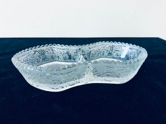 Duncan & Miller Clear Sandwich Glass Divided Relish Condiment Bowl