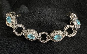 Lovely Vintage Sterling Blue Topaz Link Bracelet