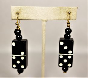 Vintage Black Bakelite Domino Pierced Earrings