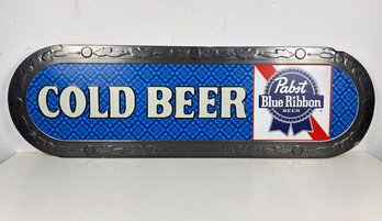 A Large Retro Metal Pabst Blue Ribbon Cold Beer Sign