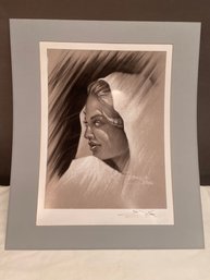 Angelina Jolie Sketch Lithograph Signed Jeff Gogue Numbered 28/250 22x26 Matted