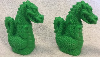 (2) 1994 Fisher Price Great Adventures Plastic Green Dragon Figures - L