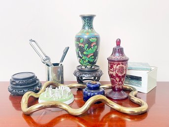 Cloisonne And More Decor, Includes Marble Coasters And Modern Brass Art