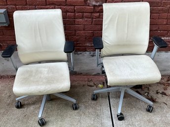 Set/2 Ivory Colored Steelcase Office Chairs