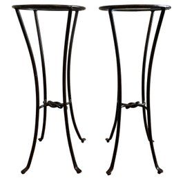 A Pair Of Wrought Iron Plant Stands Or Side Tables - Glass Top