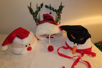 -3 Fun Christmas Hats.  The One With Antlers Attached Has A Blinking Nose  Needs New Batteries