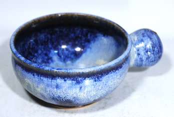 MCM Signed Blue Glazed Studio Art Pottery Handled Bowl