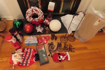 Large Lot Of Christmas Items, 2 Large Ornaments, 3 Filigree Metal Christmas Trees