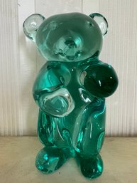 Green Fenton Glass Bear