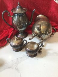 Silver Plate Water Pitcher , T Pot , Sugar And Creamer