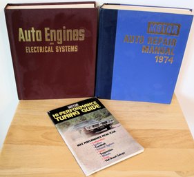 Three Vintage Mechanics Books With Auto Engines & Electrical, 1974 Repair Manuals & Tuning Guide