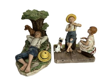 Duo Of Norman Rockwell Museum Figurines 'Spring Fever' & 'The Music Maker'