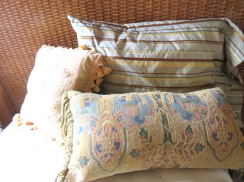 3 Embroidered Pillows, Needlepoint Silk Pillow Case & Extra Silk Fabric Included