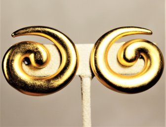 Pair 1980s Gold Tone Circular Form Ear Clips