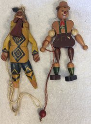 Pair Of Vintage Wood Jumping Pull String Toy Puppets - H