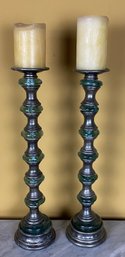Pair Of Metal And Glass Candle Sticks