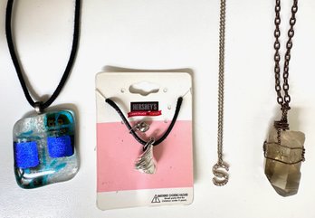 4 Necklaces: Natural Quartz, Hand Painted Glass, New Hershey's Kiss & Loft Letter S